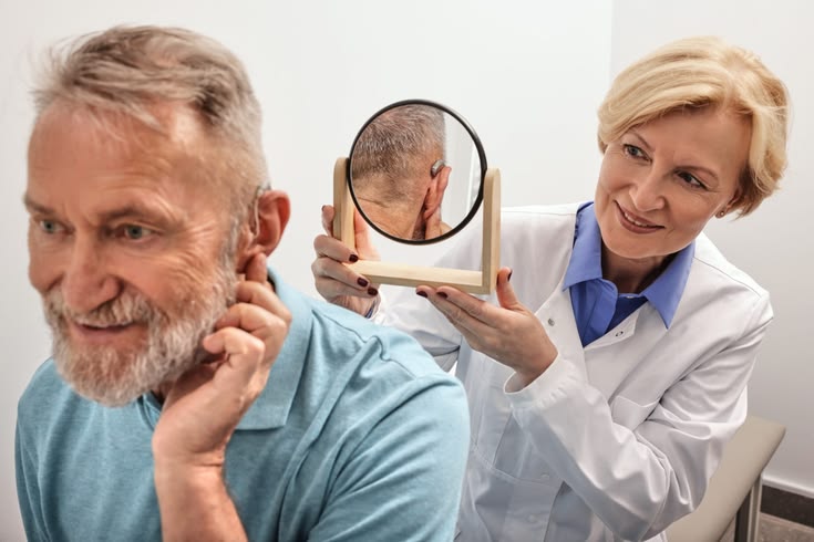 Hearing Aid Price Audiologist fitting a digital hearing aid for a patient at RCHI PAK.